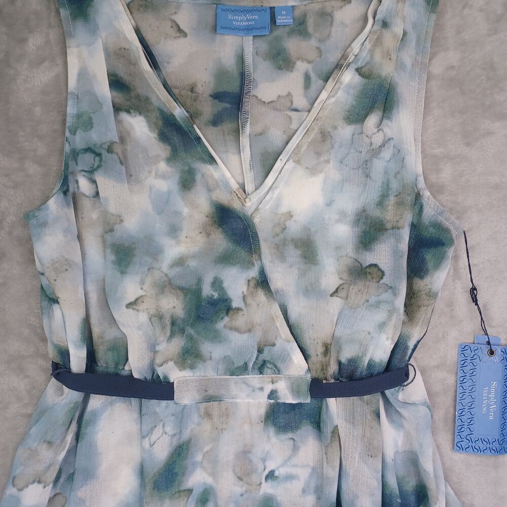 Simply Vera Vera Wang Asymmetric Dress Size M Blue Watercolor Sleeveless Flowy - Picture 6 of 12